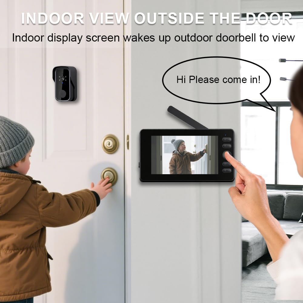 Video Türklingel mit 1080P Kamera Drahtloses Videotelefon mit 4.3 Zoll Ips-Bildschirm Kabellose Vide