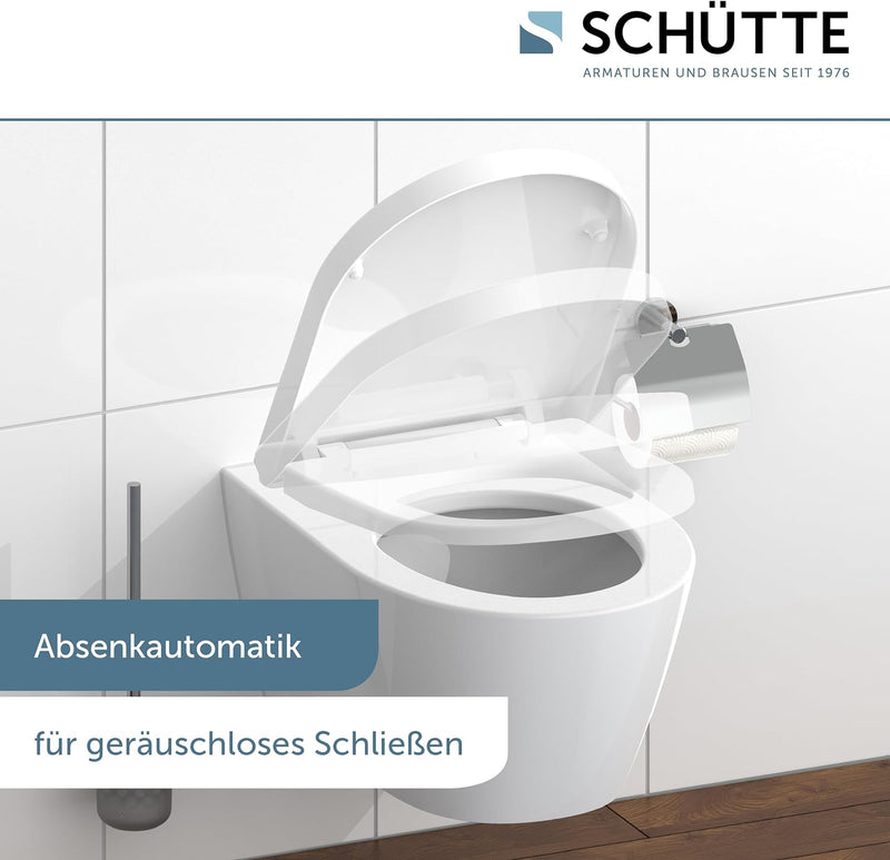 SCHÜTTE WC Sitz Duroplast D Form, Toilettensitz mit Absenkautomatik und Schnellverschluss für die ei