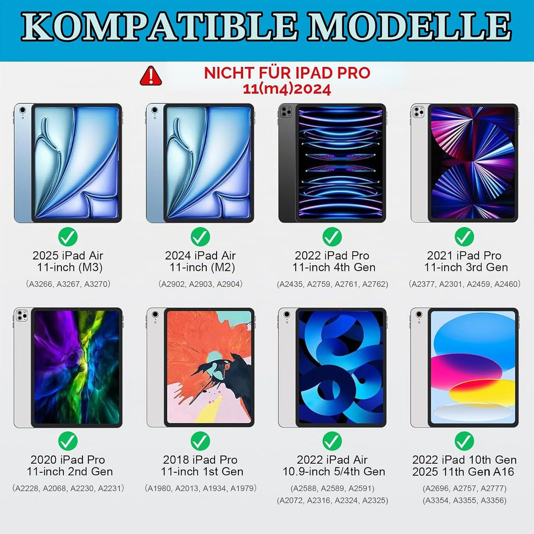 Tastatur Hülle für iPad Air 11 Zoll (M4 M3 M2 2026 2025 2024), Pro 11, iPad A16 11/10, Magnetische A