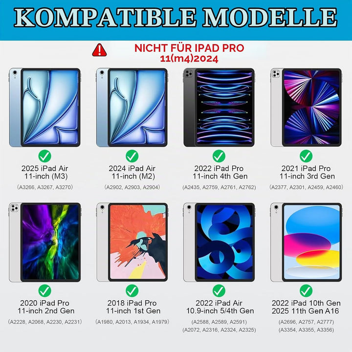 Tastatur Hülle für iPad Air 11 Zoll (M4 M3 M2 2026 2025 2024), Pro 11, iPad A16 11/10, Magnetische A