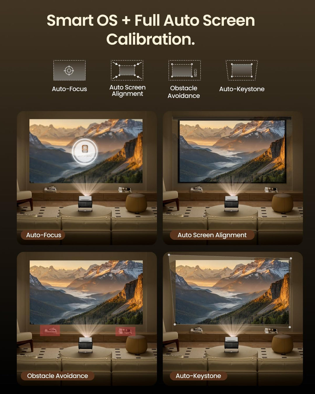 4K Beamer Heimkino 1500 ANSI Lumen Tageslicht Smart Projektor mit Apps, ToF Autofokus & Trapezkorrek