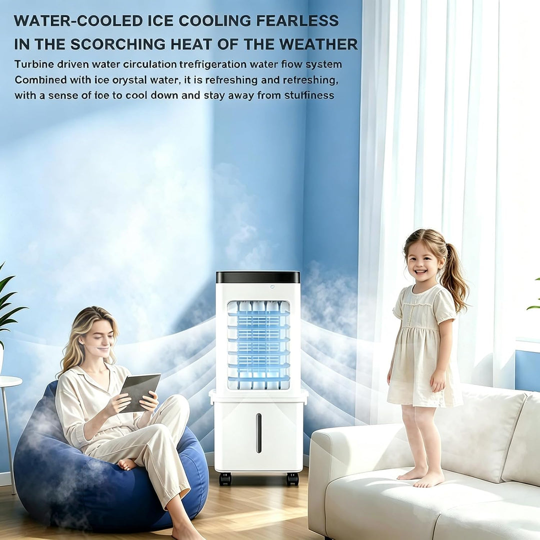 VLites Ventilator mit Wasserkühlung Fernbedienung Luftkühler Mobiler | 3 Geschwindigkeiten, 15L Wass