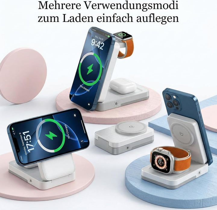 Für Apple 3-in-1 Drahtlose Ladestation, Tragbares Induktionsladegerät für iPhone 16/15/14/13/12 Seri