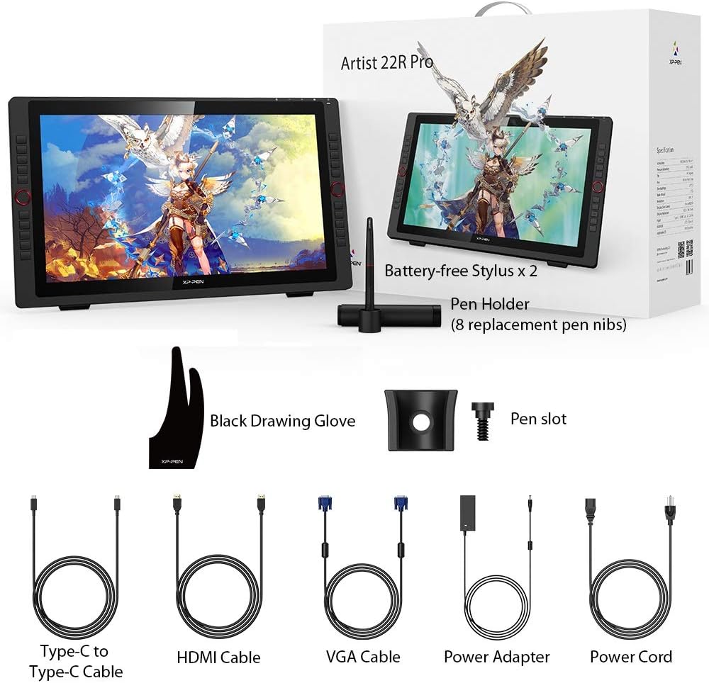 XP-PEN Artist 22R Pro Professionelles Display-Tablet, 21,5 Zoll (21,5 Zoll), Zeichenmonitor mit USB-