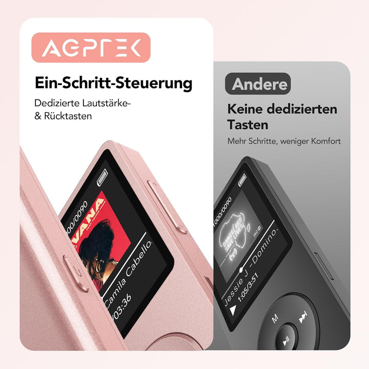 AGPTEK 64 GB Klassischer MP3 Player, 70 Stunden Akkulaufzeit tragbare HiFi Musik Player mit Kopfhöre
