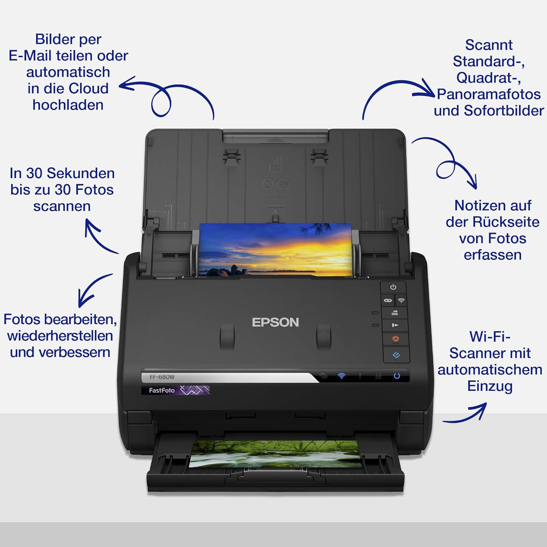 Epson FastFoto FF-680W Scanner (Scannt 10 x 15 Foto in einer Sekunde, bis DIN A4, beidseitiger Scan,