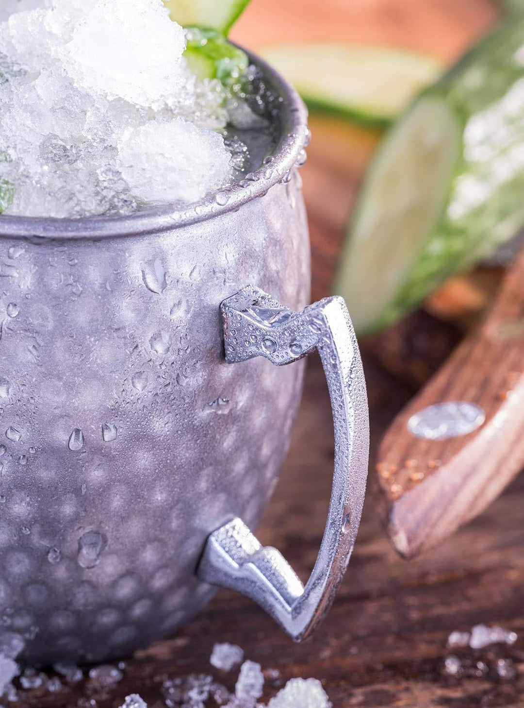 Moscow Mule Becher, 500 ml, hochwertiger Edelstahl-Becher, lebensmittelecht, Hammerschlag-Effekt, Co