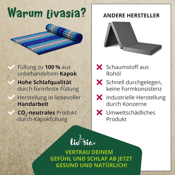 livasia Rollmatte Rollmatratze L-200x110x4,5cm, Gästebett Gästematratze 1 Person, Reisebett Kofferra