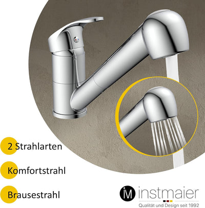 instmaier K2 Wasserhahn Küche ausziehbar | Spültischarmatur mit Geschirrbrause | Küchenarmatur mit 2