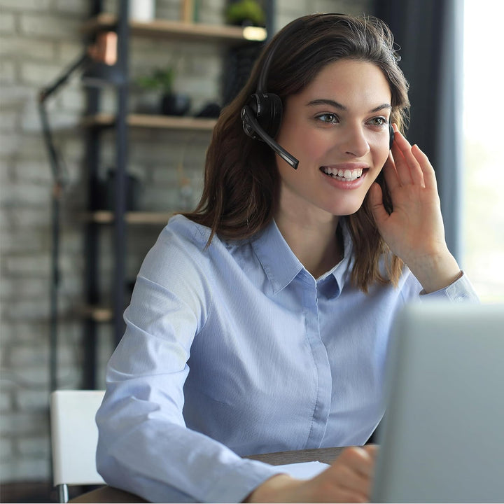 CSL - Headset kabellos mit Ladestation - Bluetooth PC Headset mit flexiblem Mikrofon - Multipoint -