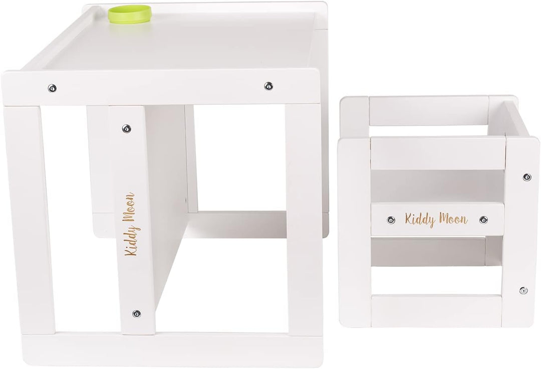 KiddyMoon Kindertisch Mit Stuhl 2-In-1 Runde Kanten Kindermöbel Leicht Zu Reinigen, Weiss Kindertisc