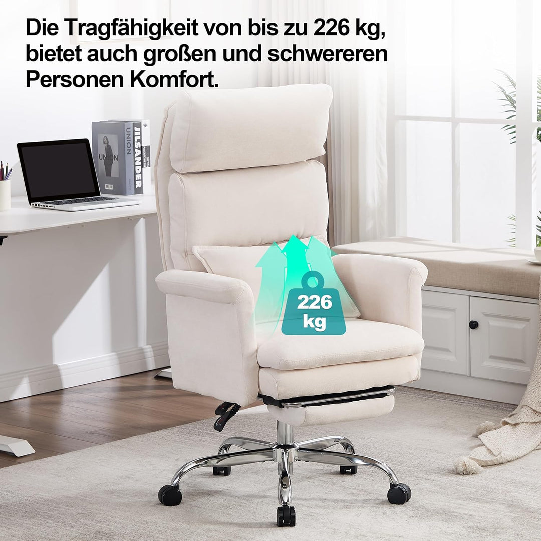 UEV Bürostuhl Ergonomisch mit Fussstütze bis 226kg,klappbare Armlehnen/Dicker Sitzpolsterung/Verstel