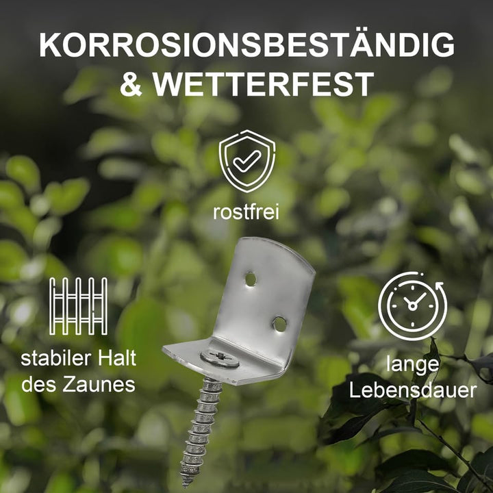 24-72 Stück h2i Flechtzaunhalter aus Stahl - L-Form 30 x 35 x 40 mm/verzinkt/schwarz verzinkt/Edelst