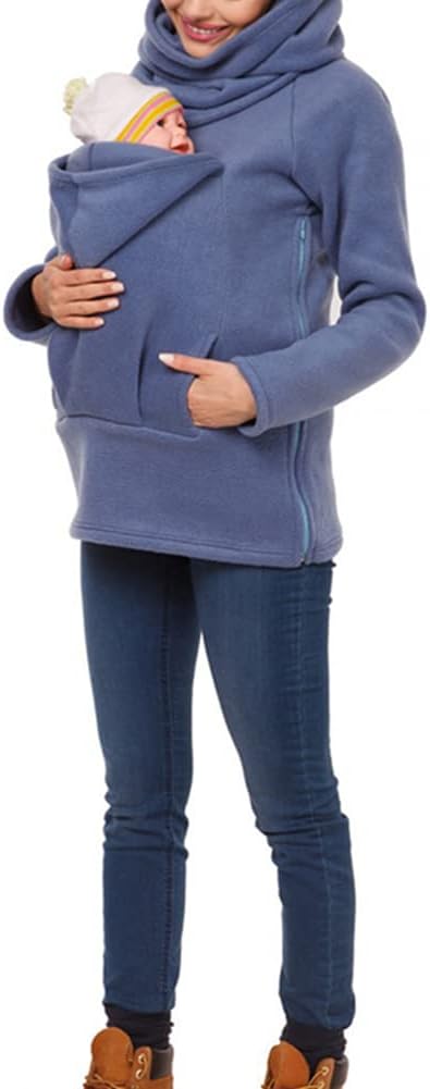 amropi Tragejacke für Mama und Baby 3 in 1 Damen Langarm Kapuze Känguru Umstandsjacke Warm Tragepull