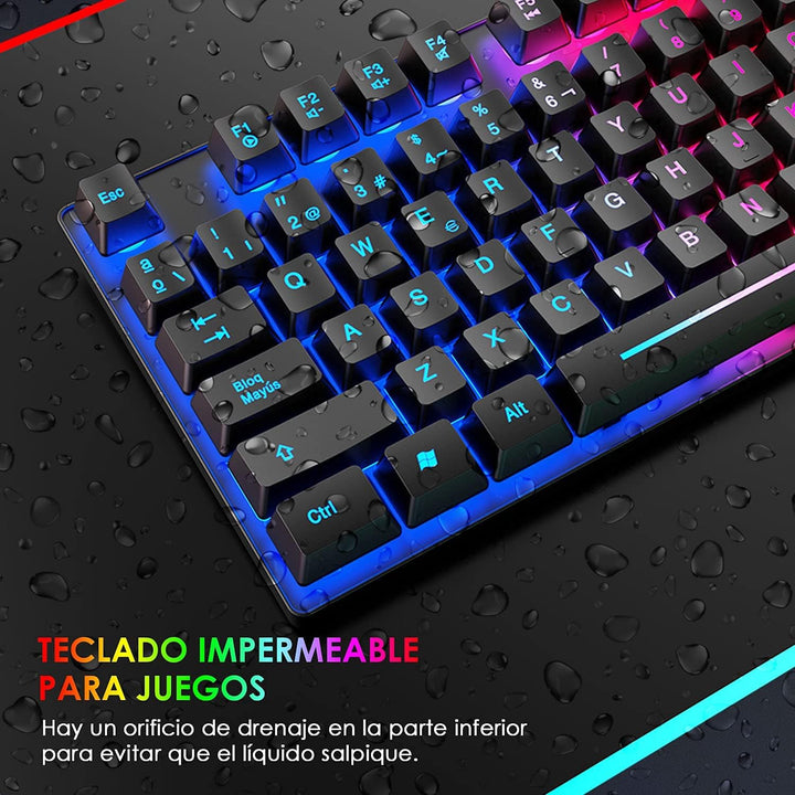 ZIYOU LANG T13 Gaming-Tastatur und Maus-Set [Spanisches QWERTY-Layout], 104 Tasten mit Rainbow LED B