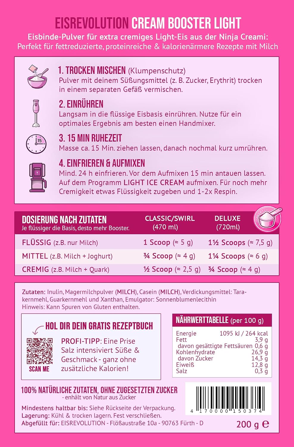 Ninja Creami Eis Bindemittel – für extra cremiges Eis ohne Eiskristalle – optimiert für LIGHT ICECRE