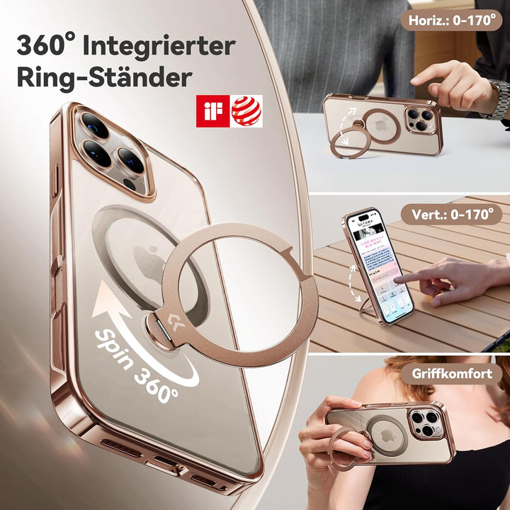 CASEKOO Titan Wüstensand Original für iPhone 16 Pro Hülle mit MagSafe [360° Drehständer] [Kratzfest