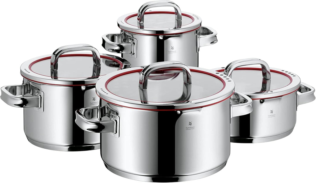 WMF Function 4 Topfset Induktion 4-teilig, Cromargan Edelstahl poliert, Glasdeckel mit 4 Abgiessfunk