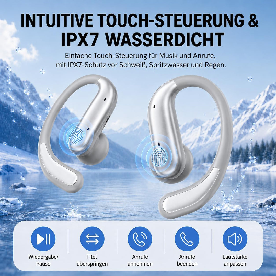 Kabellose Kopfhörer mit Ohrbügel, Bluetooth 5.5 Kopfhörer mit Mikrofon, In-Ear-Kopfhörer mit 13 mm H