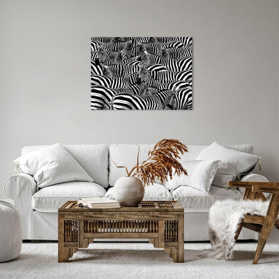 Bilder auf Leinwand Tiere Zebra Streifen Leinwandbild mit Rahmen 70x50cm Wandbilder Dekoration Wohnz