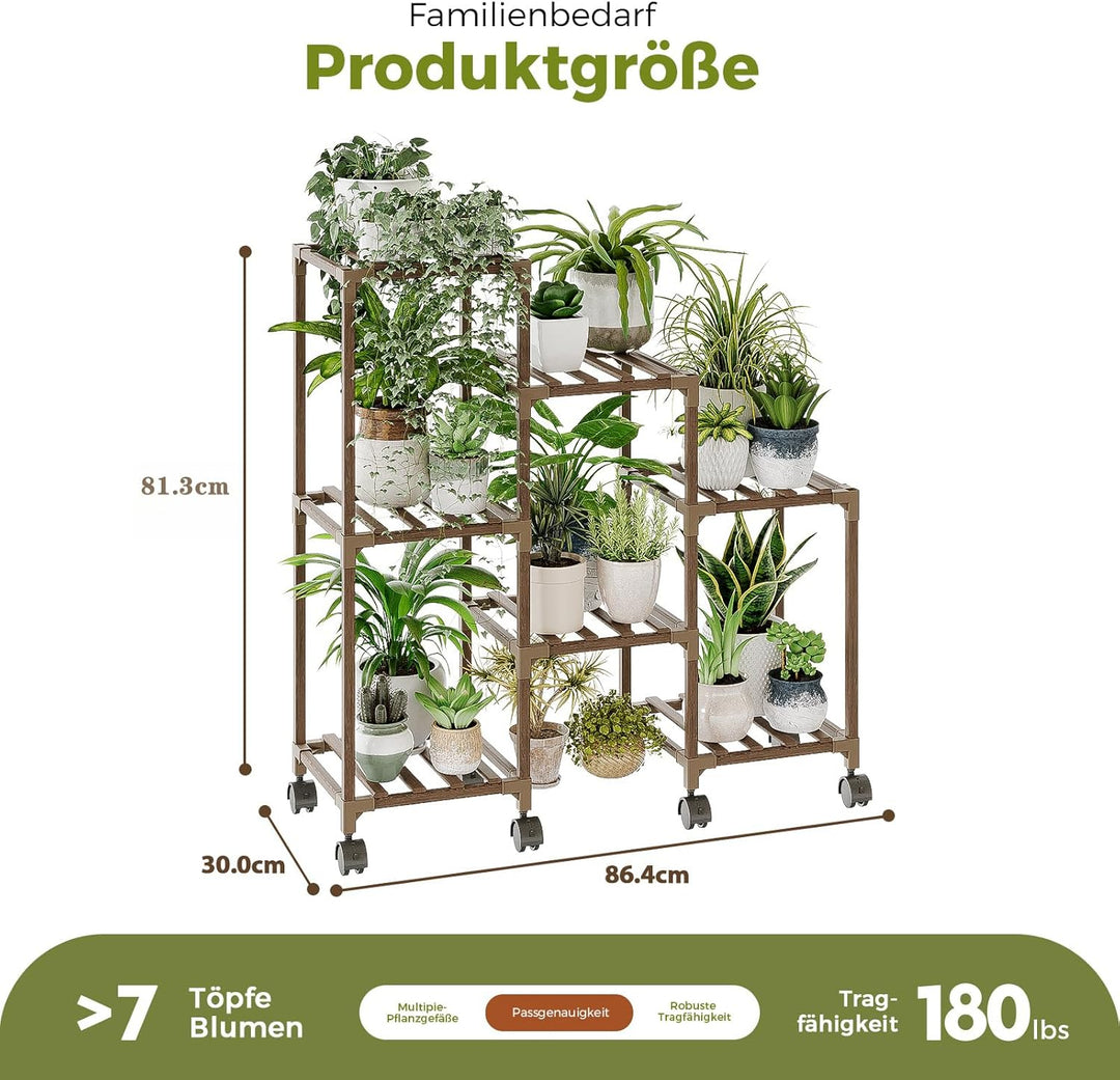 Bamworld Pflanzenständer für Zimmerpflanzen Holz Outdoor gestuftes Pflanzenregal 3 Reifen 7 Topfleit