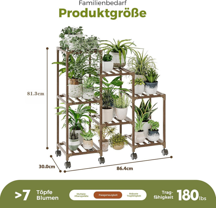 Bamworld Pflanzenständer für Zimmerpflanzen Holz Outdoor gestuftes Pflanzenregal 3 Reifen 7 Topfleit