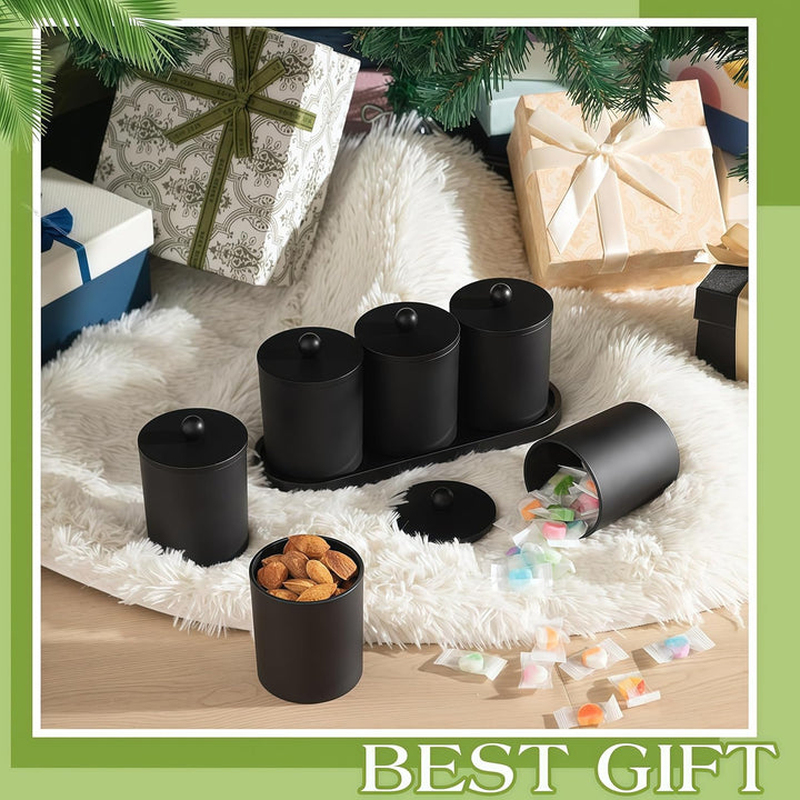 BIKALAN Glas Wattestäbchen Behälter, Schminktisch Badezimmer Organizer Set mit Tablett, Wattepadspen