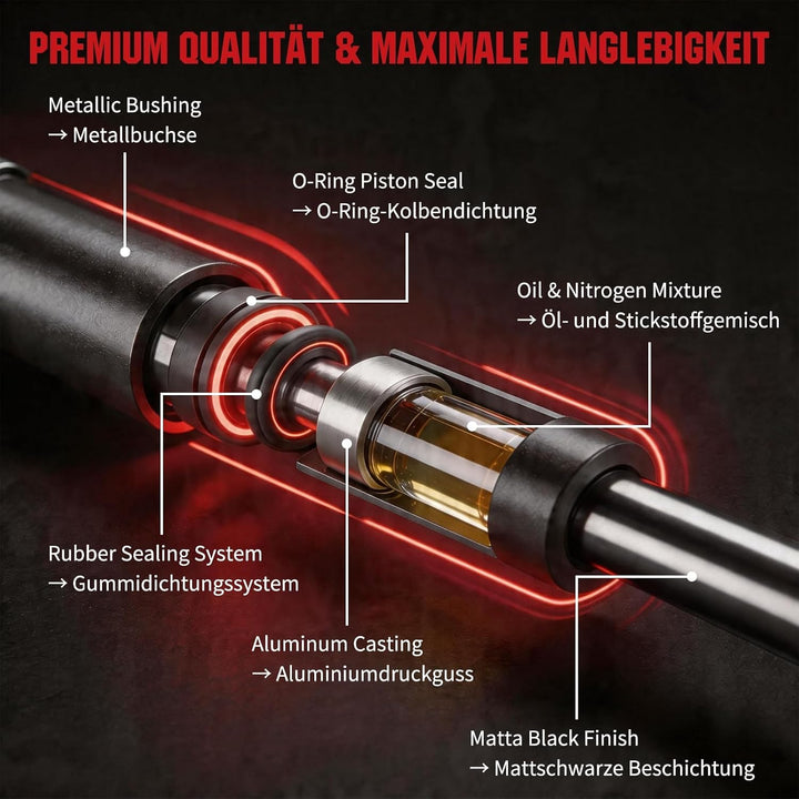 OTUAYAUTO 2 Stück Gasdruckfeder 300mm 110mm 200N, Universal Gasdruckdämpfer mit Kompressionsfeder Be