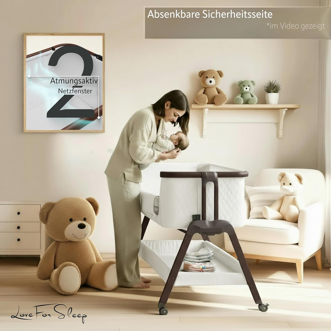 SnooBee Babybett Beistellbett Baby & Co-Sleeper – Höhenverstellbares Babybett mit Matratze, Rollen m