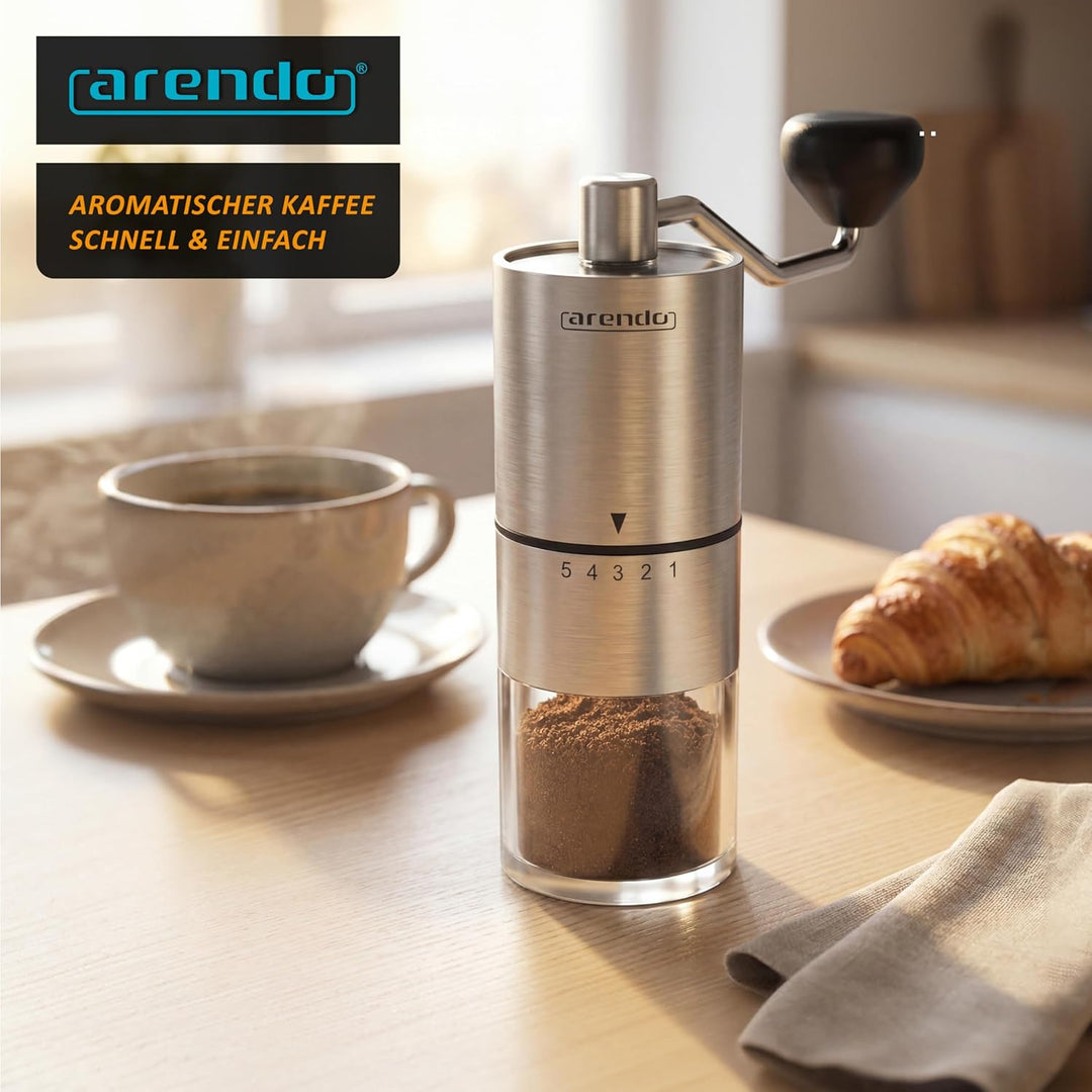 Arendo - Kaffeemühle manuell Edelstahl – Keramikkegelmahlwerk – verstellbarer Mahlgrad – Handmühle –