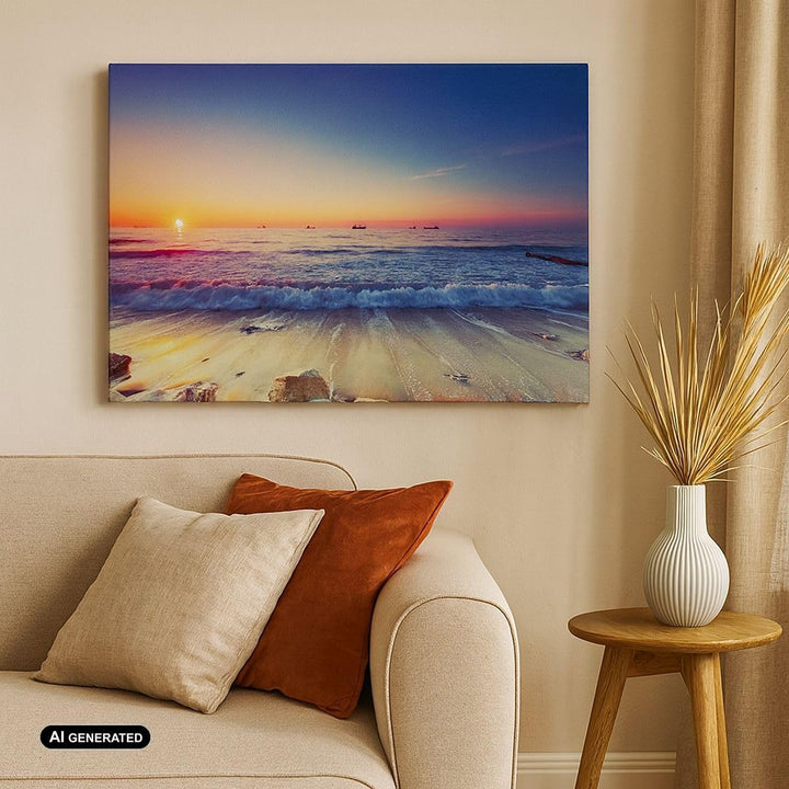 Bilder auf Leinwand 100x70cm Leinwandbild mit Rahmen Meer Strand Welle Gross Wanddeko Bild Schlafzim