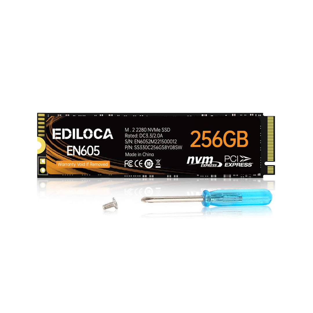 Ediloca EN605 256GB M.2 SSD, NVMe1.3 PCIe Gen3 x4 SSD 3D NAND TLC Interne Festplatte, M.2 2280 - Les