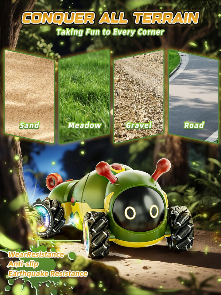 Ferngesteuertes Auto Raupe mit Musik, 2,4 GHz RC Stunt Car mit Spray & Cool Beleuchtung, 4WD 360°Rot