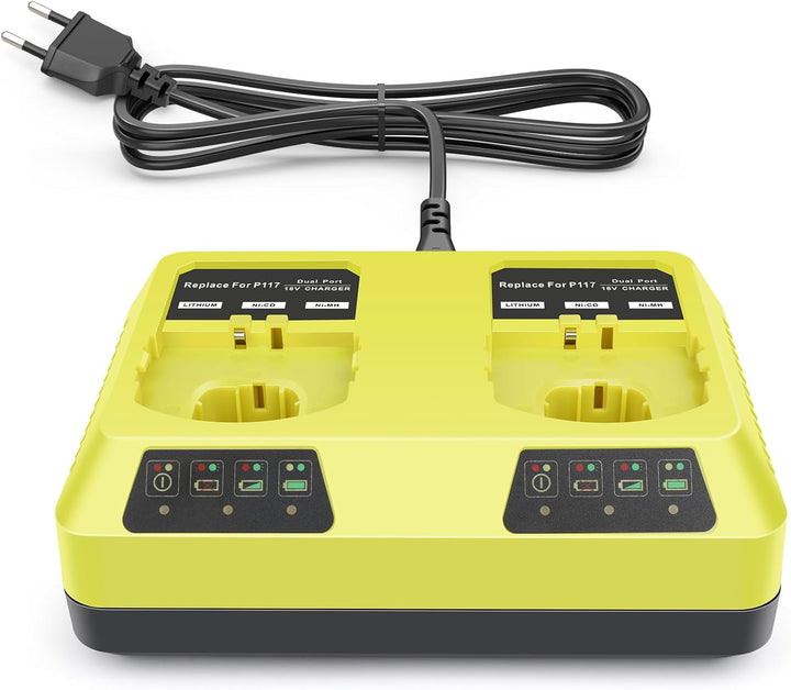 ASUNCELL P117 Dual Port Ladegerät für Ryobi Ladegerät, 18V Ersatz Ladegerät für Ryobi ONE+ P107 P108