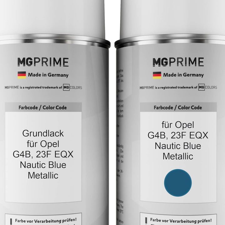 MG PRIME Autolack Sprühdosen Set für Opel G4B / 23F EQX Nautic Blue Metallic Grundlack Basislack Kla