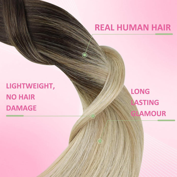 YoungSee Tape Extensions Echthaar Balayage 40 cm Extensions Echthaar Tape Dunkelbraun Ombre Braun Bl