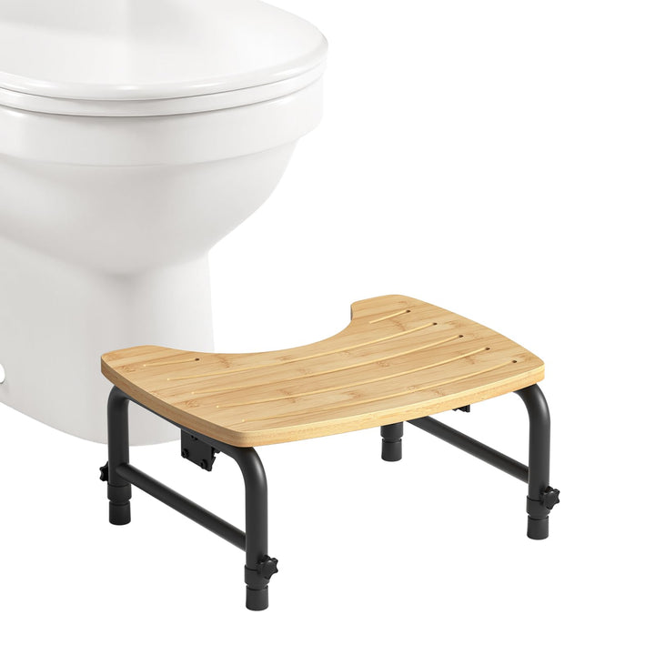 Natur-Bambus Toilettenhocker Erwachsene – Höhenverstellbar (18–24cm) Klappbarer Badhocker, rutschfes