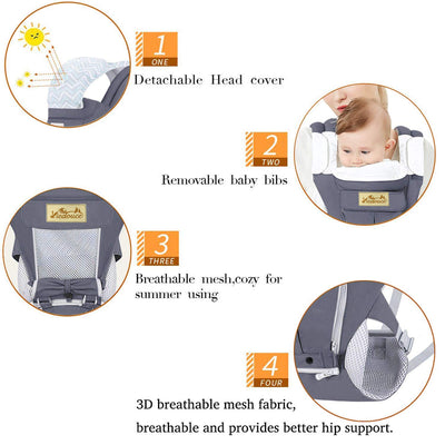 Viedouce Babytrage Ergonomische mit Hüftsitz/Reine Baumwolle Leicht und atmungsaktiv/Multiposition:D