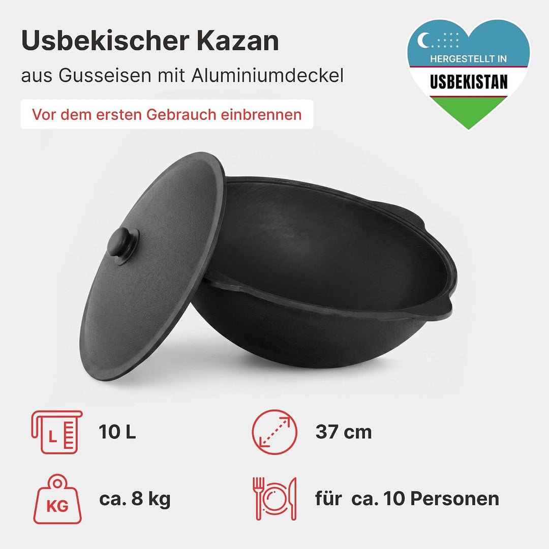 Super Set: Utschag Feuerstelle Ø36cm Stahl 2mm Kazan 10L Outdoor Feuerofen | Rauchrohr Luftklappe As