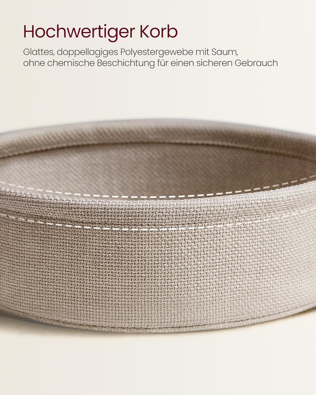 VASAGLE Couchtisch oval, Tisch mit Stauraum, Beistelltisch, Wohnzimmertisch mit Korb aus Stoff, mode