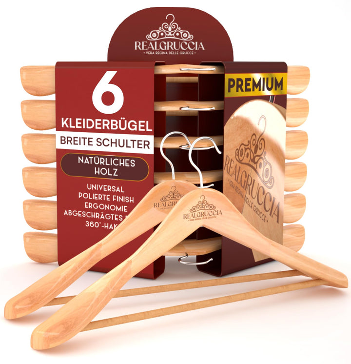 6 Kleiderbügel aus Holz Kleiderbügel Breite Schulter Holzbügel Farbe Naturholz - RealGruccia mit Hos