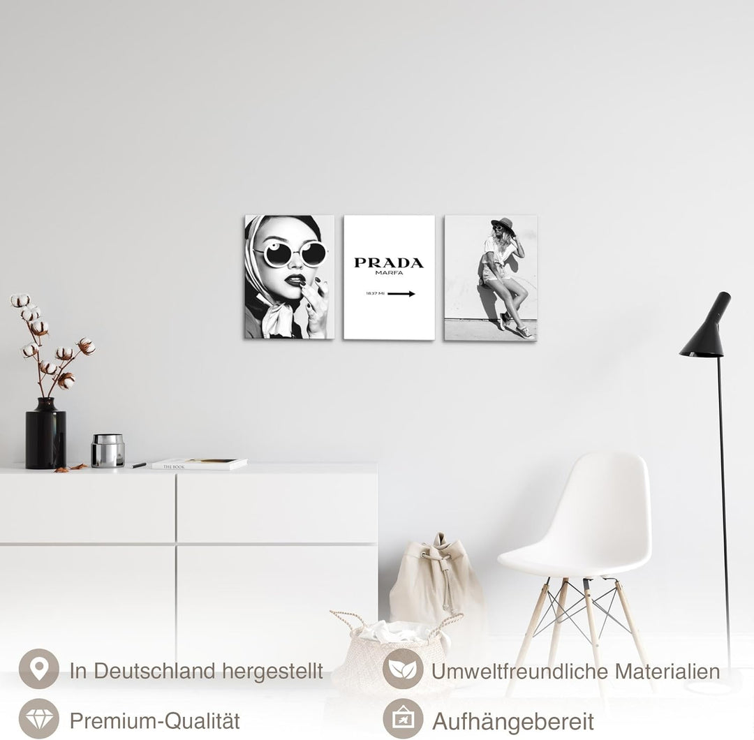 Novart Wandbilder Fashion Coco - KOMPLETT AUFHÄNGFERTIG - Wohnzimmer Mädchen Teenager Wanddeko - 3 B