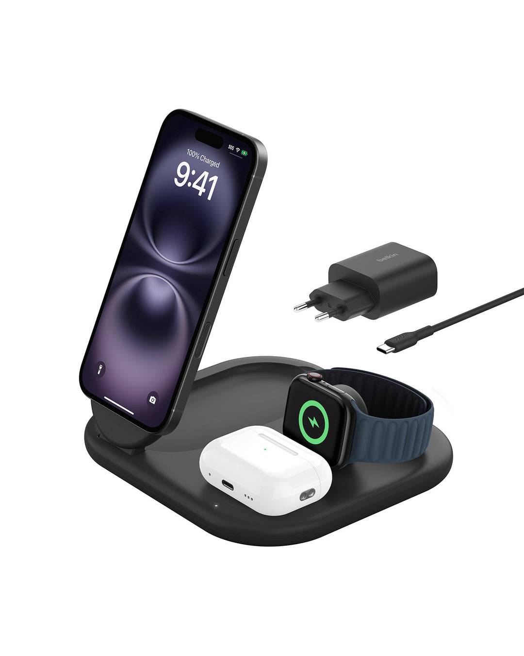 Belkin BoostCharge Ladegerät induktive 3-in-1 Ladestation Qi2, 15 W, klappbar MagSafe-kompatibles St