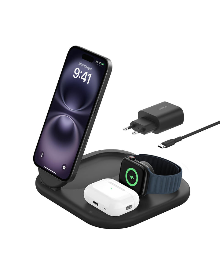 Belkin BoostCharge Ladegerät induktive 3-in-1 Ladestation Qi2, 15 W, klappbar MagSafe-kompatibles St