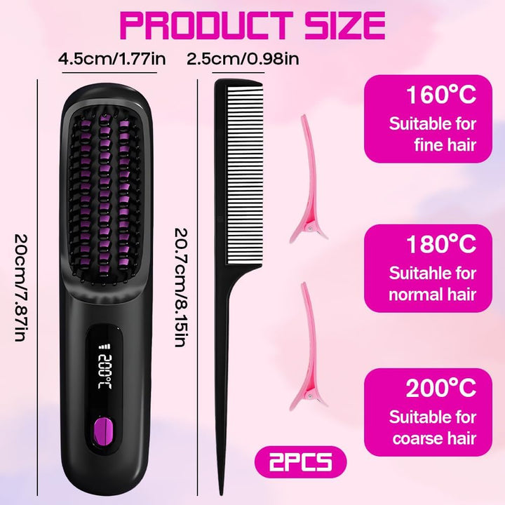 Stylingbürste für Kurze Haare, Haarbürste Elektrisch, Tragbare Glättbürste Kabellos mit LED-Anzeige,