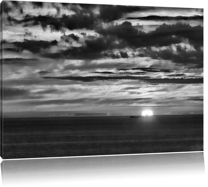 Pixxprint Sonnenuntergang über Meer / 100x70cm Leinwandbild bespannt auf Holzrahmen/Wandbild Kunstdr