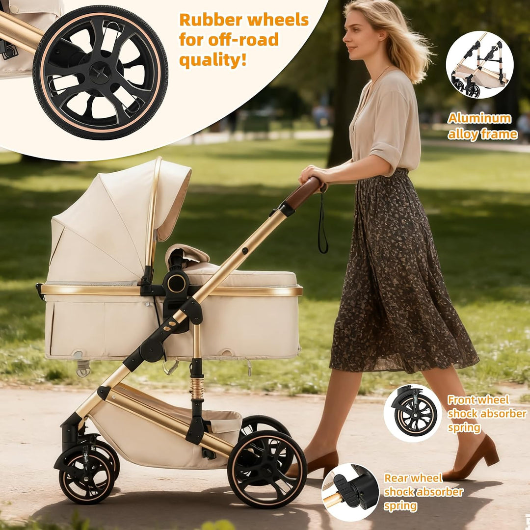 Kinderwagen 3 in 1,Puppenwagen Mit Babyschale Buggy Komplettset with One-touch Folding,KombiKinderwa