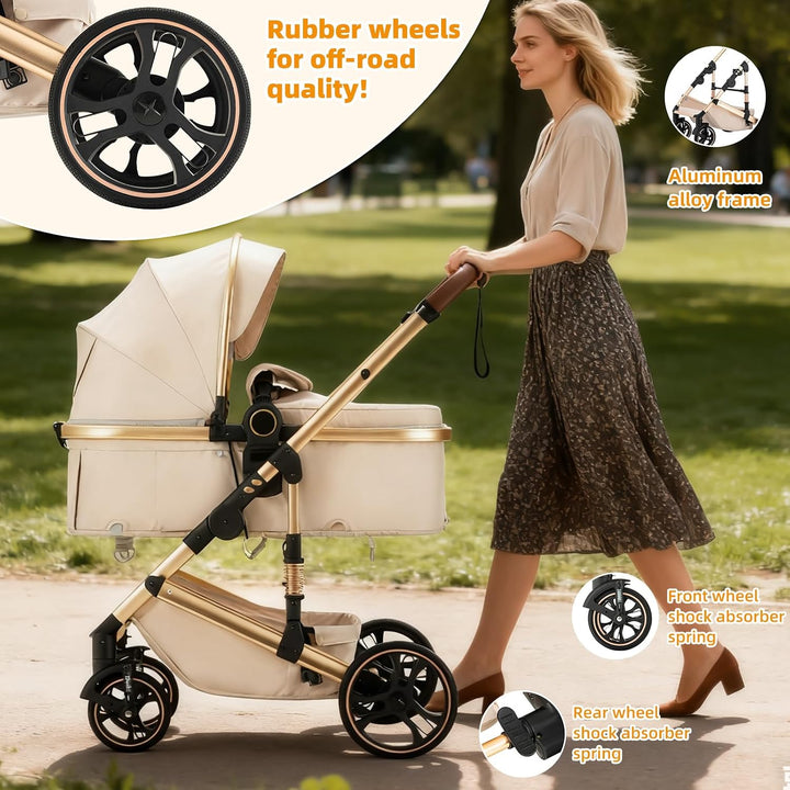 Kinderwagen 3 in 1,Puppenwagen Mit Babyschale Buggy Komplettset with One-touch Folding,KombiKinderwa