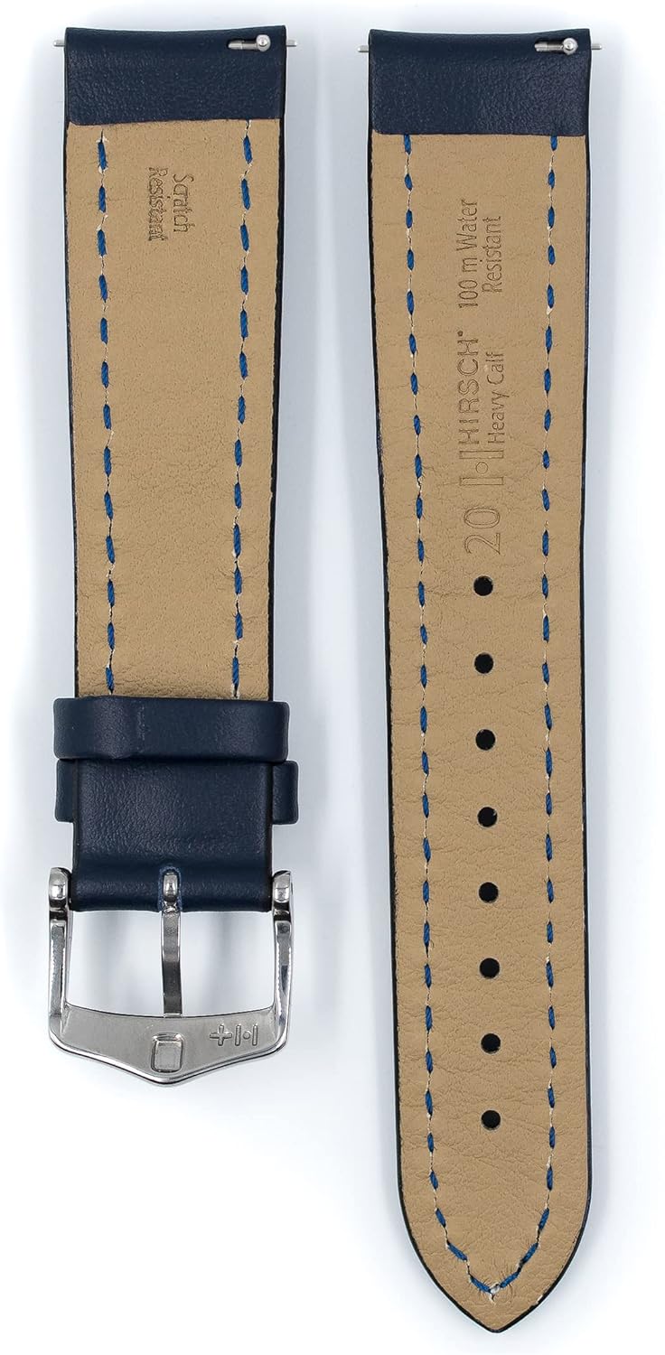 HIRSCH Herren Uhrenarmband Kalbsleder Modell Heavy Calf 24 mm Blau, Blau