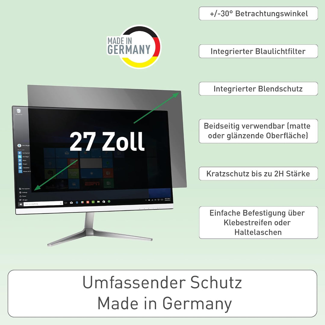 Leitz Monitor Blickschutzfilter 27 Zoll (16:9), Abnehmbare Schutzfolie, Mit Blaulichtfilter und Blen